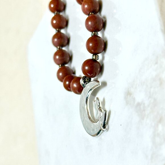 Genuine Red Jasper Short Necklace, Gemstone & Silver Cat on the Moon Charm - Picture 6 of 13